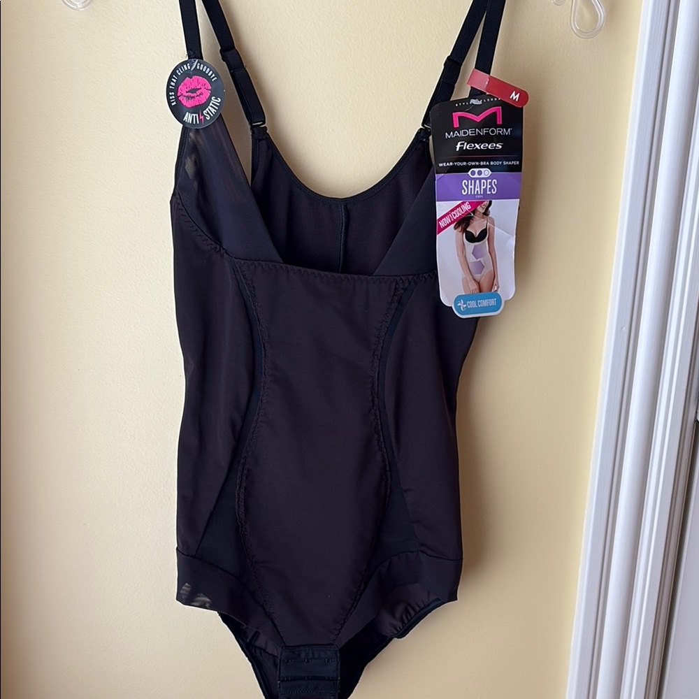 NWT Maidenform Black flexees firm one piece body suit shapewear M